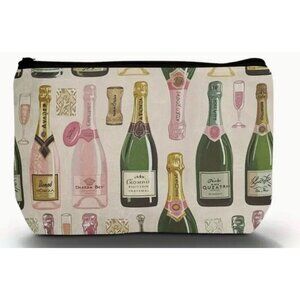 NEW Artsy Green and Pink Champagne Cosmetic Bag With Zipper